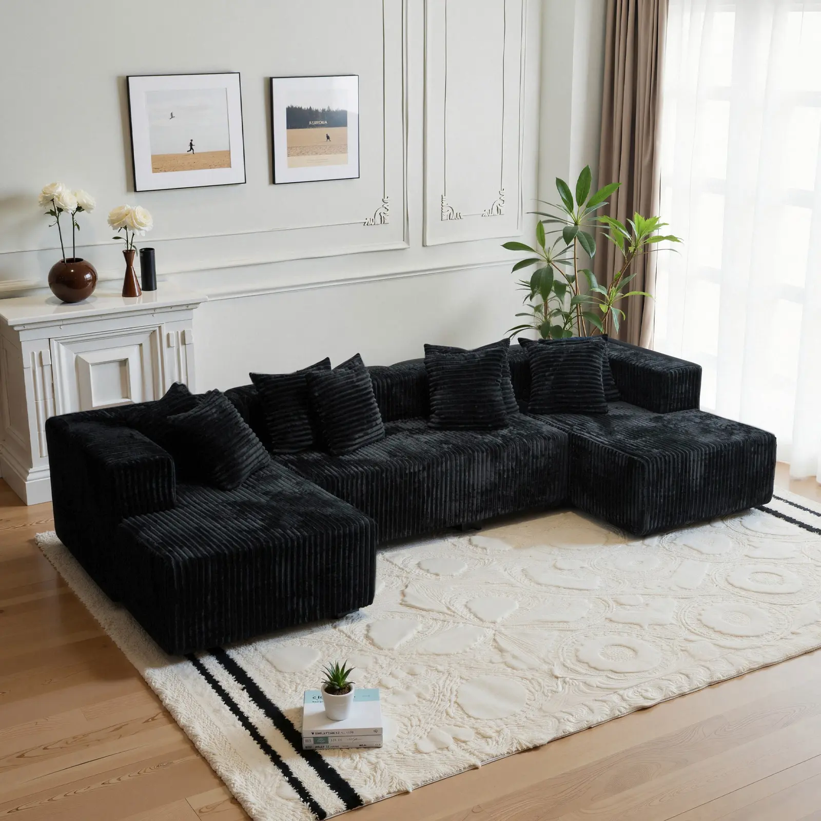 U-Shape Modular Compressed Corduroy Sleeper, Soft Velvet Deep-Seat Space-Efficient Convertible Floor Furniture, Couch for Living Room, Sofas Living Room,dorm essentials,home decor