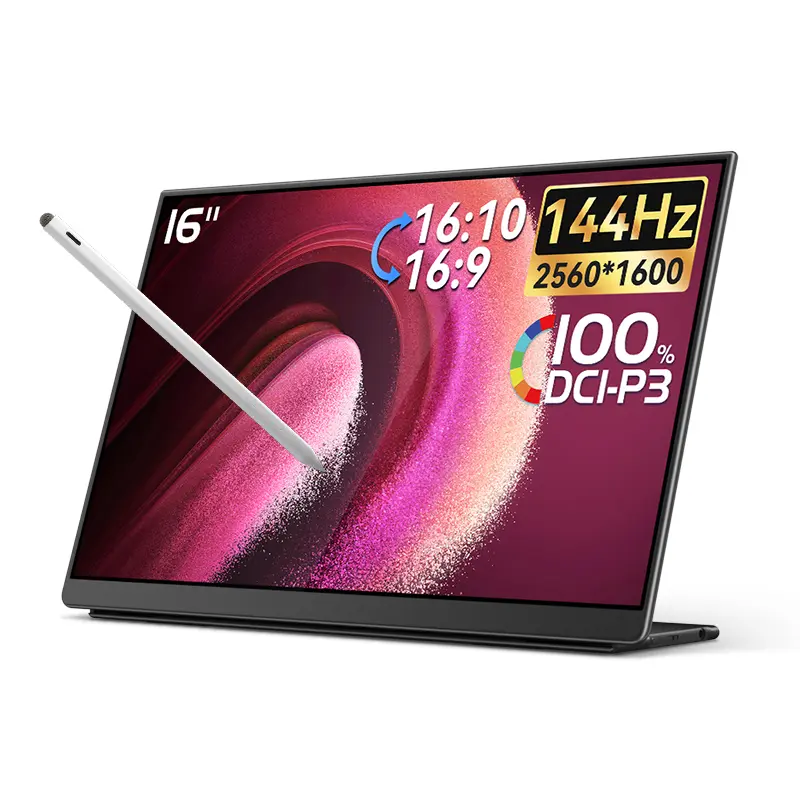 EHOMEWEI Q8g Touchscreen extra Portable Gaming Monitor with Stylus Pen, 2.5K 144Hz 16'' QLED 2560*1600, 400 Nit HDR, 100% DCI-P3, FreeSync, Eye Care, Laptop/PC/MAC/Phone/Switch2/Xbox/PS5