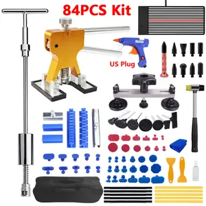 84Pcs Car Dent Repair Kit Dent Lifting Puller, Bridge Type Puller, Long T-Type Puller, Paintless Dent Repair Dent Removal Tool Set With Pads Glue Gun Dent Inspection Plate Car Body Dents Repair Equipment