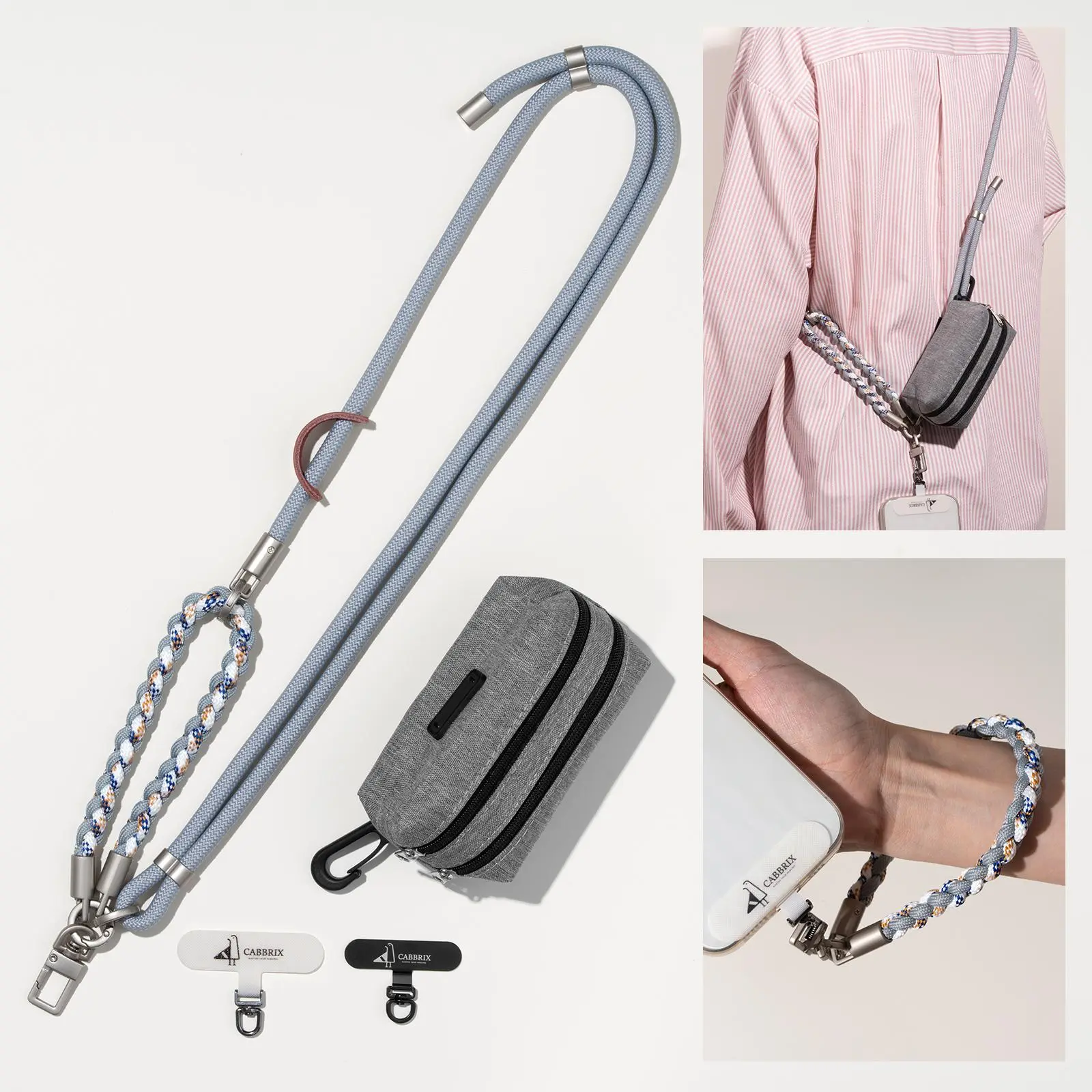 Nekmit Cell Phone Lanyard with Detachable Wrist Strap and Pouch, Adjustable Crossbody Phone Strap with 2 Patches, Hands-Free for Travel & Daily Use