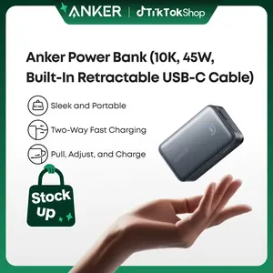 [Limited Offer]Anker Nano Power Bank, 10,000mAh Portable Charger with 2.3 ft Anker InstaCord Retractable Cable, 45W Max Compact Battery Pack, Smart Display, For iPhone 16 Series, iPad, Galaxy, Pixel, and More