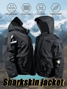 Men's Fall/Winter Outdoor Multi-Pocket Tactical Hooded Jacket, Soft Shell Jacket, Shark Skin Stand-Up Collar Waterproof Jacket Fleece-Lined Warmth Ideal for Work, Rock Climbing, Hiking, Camping Waterproof Windproof Outerwear