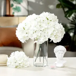 10PCS Hydrangea Artificial Flowers, Faux White Flowers for Wedding Centerpieces, DIY Bouquets, Bridal Shower, Floral Decor Home Decoration with Stems (VASE NOT Included) Decorative Fruit Plants Silk beaded