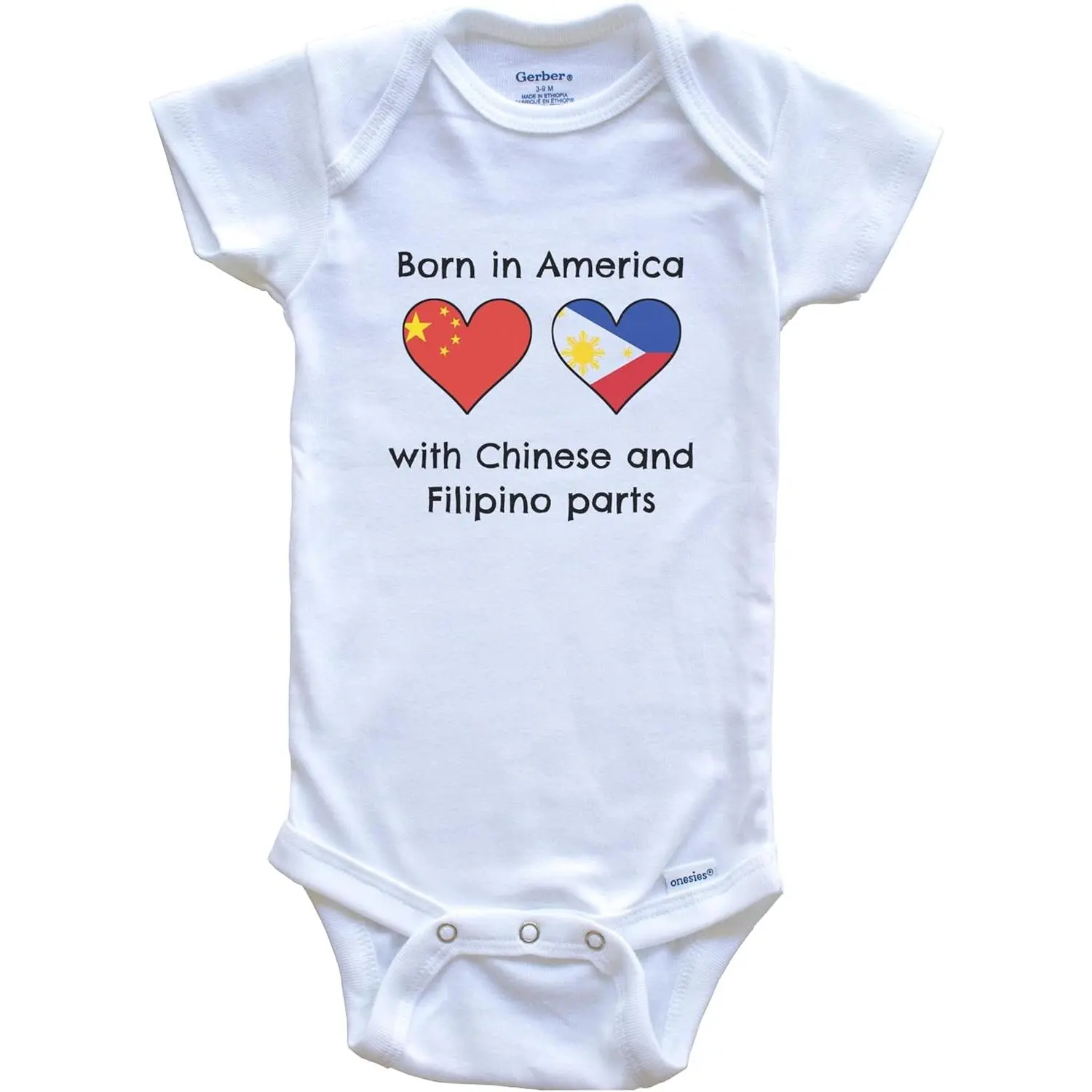 Born in America with Chinese and Filipino Parts China Philippines Heart Flags Baby Bodysuit