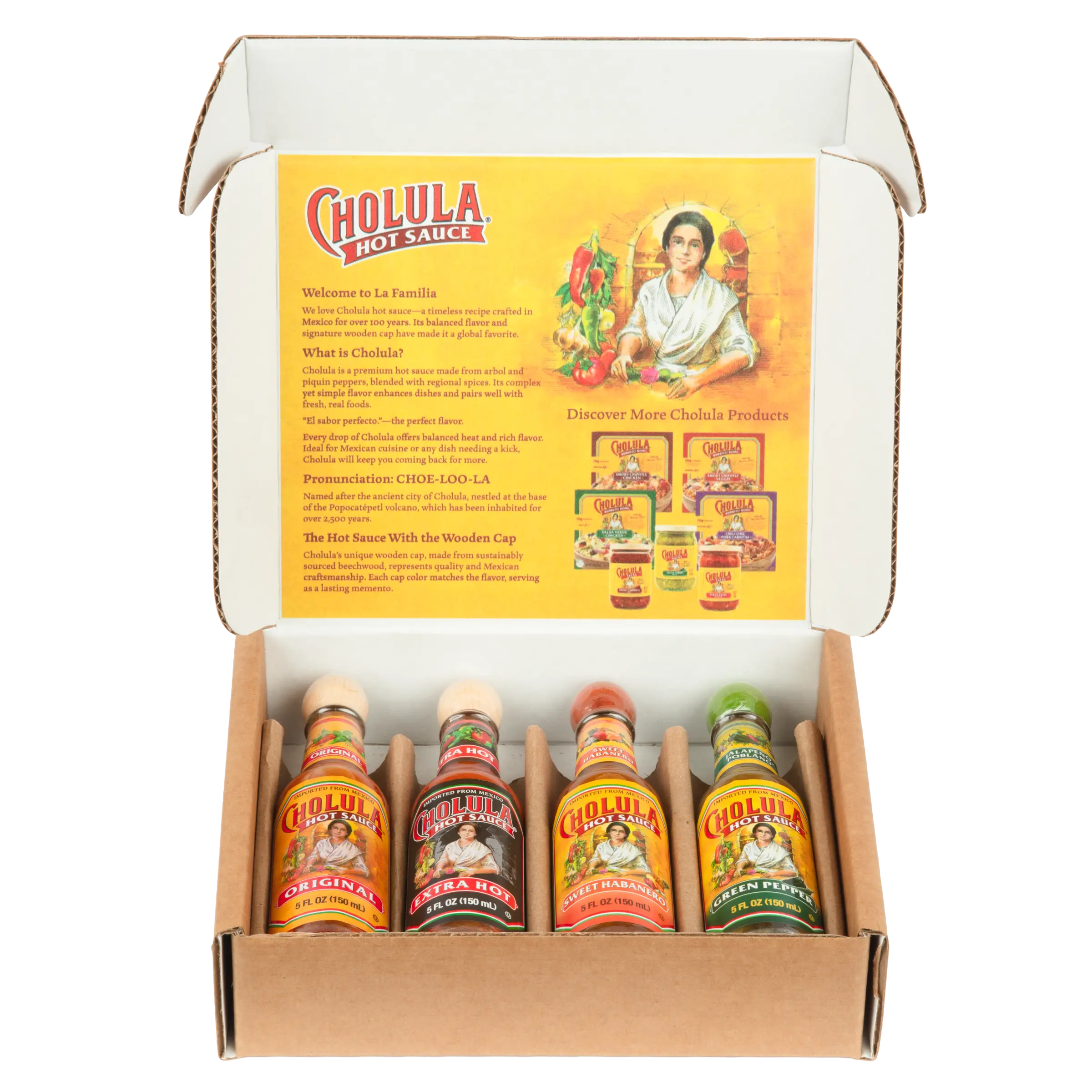 Cholula Hot Sauce Variety Pack, 4ct (Green Pepper, Original, Sweet Habanero & Extra Hot)