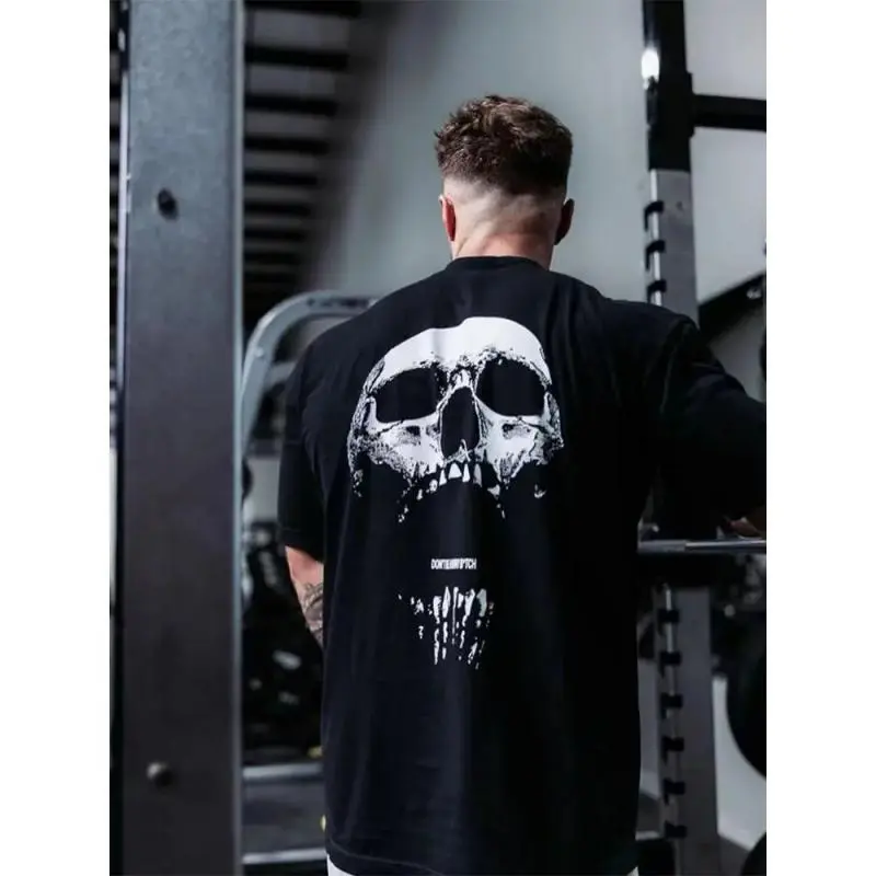 New Gym Fitness T-shirt Loose Oversized Cotton Men Short Sleeves Bodybuilding Sports Tees Summer Training Workout Jogging Tops gym fitness tee, oversized cotton shirt, workout top, bodybuilding tee, summer sports shirt, loose fit t-shirt Activewear Workou