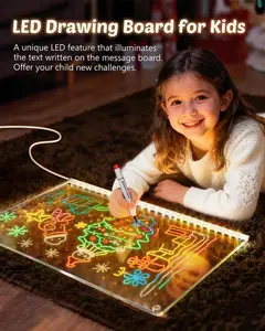 LED Drawing Board for Kids Acrylic Dry Erase Light-Up Board with Stand Markers Wipes Tracing Paper Erasable Reusable Board Learning Ideal Gift for Birthday Halloween Christmas