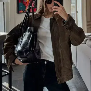 Women's Velvet Bomber Jacket, Oversized Collar Retro Style, Fashion Casual Streetwear, Button Pocket Coat, Fall Winter Set