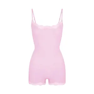 Lunaclo Lace Series Women's Spaghetti Strap Lace Trim Breathable Quick-Drying Flexible Bodysuit, Chic Lightweight High Stretch Playsuit, Seamless Basic Skin-Friendly Nightdress