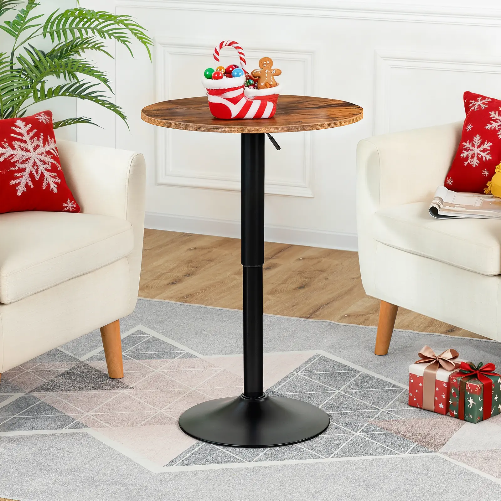 HOOBRO Height-Adjustable Round Pub Table，27-35.4 Inches Bar Table, Cocktail Table with Sturdy Base, Modern Style, Easy to Assemble, Suitable for Small Space, Rustic Brown Patio Outdoor Furniture #SummerVibes