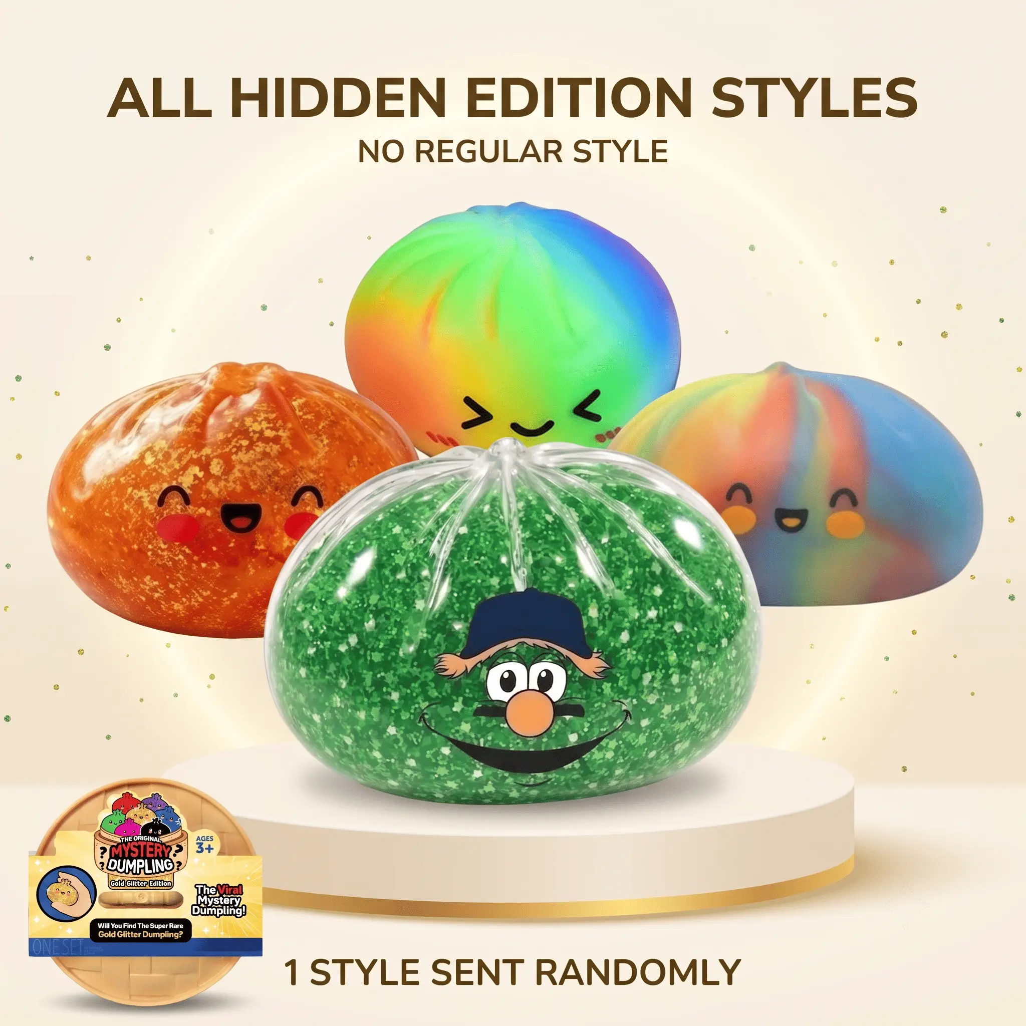 All Hidden Edition Squishy Dumpling Toy, 1 Random Rare Style Sent, Slow Rising Stress Relief Fidget, Cute Kawaii Squeeze Toy, Glitter Rainbow Collectible Gift for Kids Teens Adults trading board