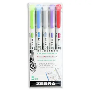 Zebra Mildliner Double Ended Highlighter, Cool & Refined Pack of 5