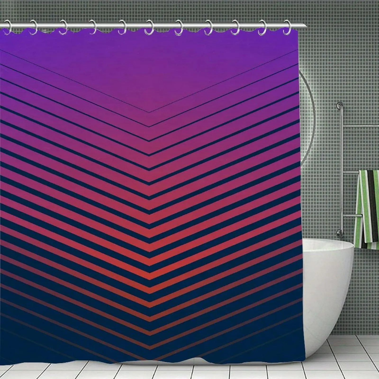 Retro Gradient Chevron Geometric Pattern Shower Curtain