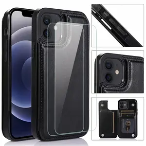 Phone Case - 3pcs [1 Phone Cover with 2 Clear Screen Protectors] - 2026 Wallet Cover for Iphone 17E/16/15/14/13/12/11 Pro Max, Featuring a Card Holder, PU Faux Leather Stand, Multiple Card Slots & Double Magnetic Closure, Sturdy Case