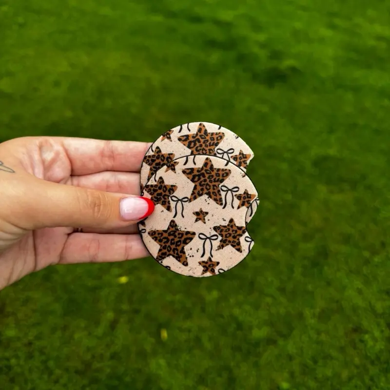 Leopard Bow Car Coaster Set
