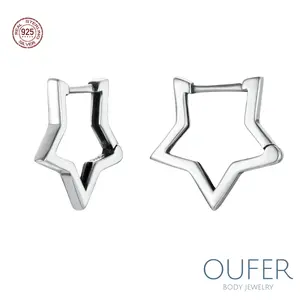 OUFER BODY JEWELRY 20G 2Pcs Star Shape Nose Piercing Hoop, Unisex High Quality Earrings, Daily Wear Fashion Accessory