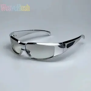 Cyberpunk Silver Glitter Rectangle Frame Sunglasses - Reflective Mirror High-Tech Eyewear for Men, Night Out Rave Streetwear, 2026 Year-End Sale Stylish Futuristic Shades