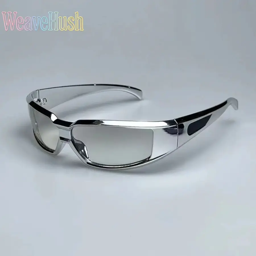 Cyberpunk Rectangle Frame Sunglasses for Men, Futuristic Edgy Shades with Silver Mirror Lenses for Sports & Raves, Futuristic Enthusiasts, Rectangular Sunglasses, Men's Sunglasses