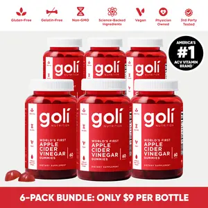 6 Bottles of Goli Apple Cider Vinegar Gummy Vitamins - Vitamin B12, Gelatin-Free, Gluten-Free, Vegan & Non-GMO.