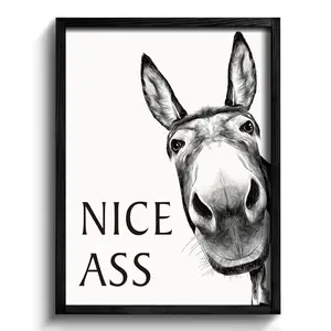 Framed Bathroom Wall Art Nice Ass, Donkey in Bathroom for Bathroom Wall Decor Farmhouse Home Bathroom Decor Sets Funny Bathroom Signs