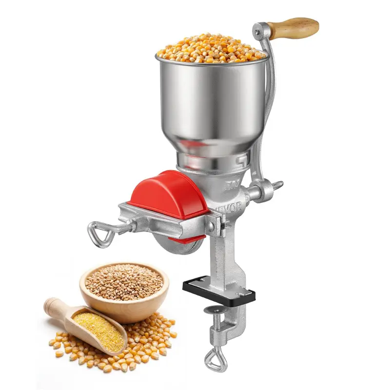 【DealsForYouDays】VEVOR Manual Grain Mill with High Hopper, Hand-Crank Corn Grinder, Heavy Duty Cast Iron Wheat Grinding Mill with Stable Table Clamp & Dust Cover for Grains Spices Coffee Beans Nuts