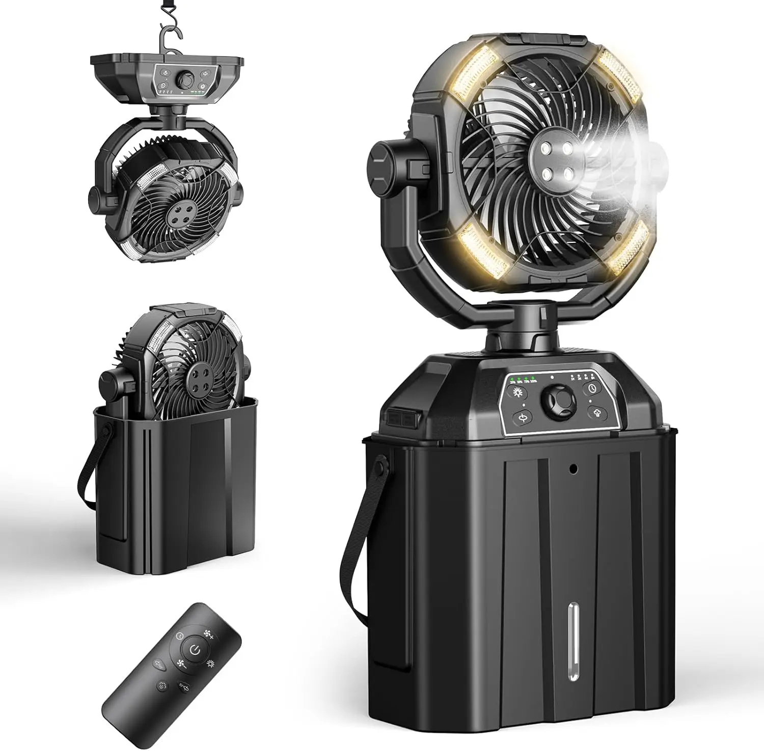 2026 Portable Misting Fan for Hot Weather, 9-Inch Auto-Rotating Camping Fan with 25,000mAh Rechargeable Battery, USB Power Bank, 7L Water Tank, 4 Mist Modes, Outdoor Cooling for Patio, Beach, Backyard, Fishing, Golf and Travel