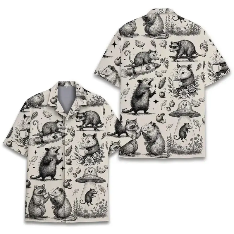 Funny Opossum Hawaiian Shirt, Possum Design Aloha Shirt, Tropical Summer Short Sleeve Shirt, Perfect Gift for Him or Her