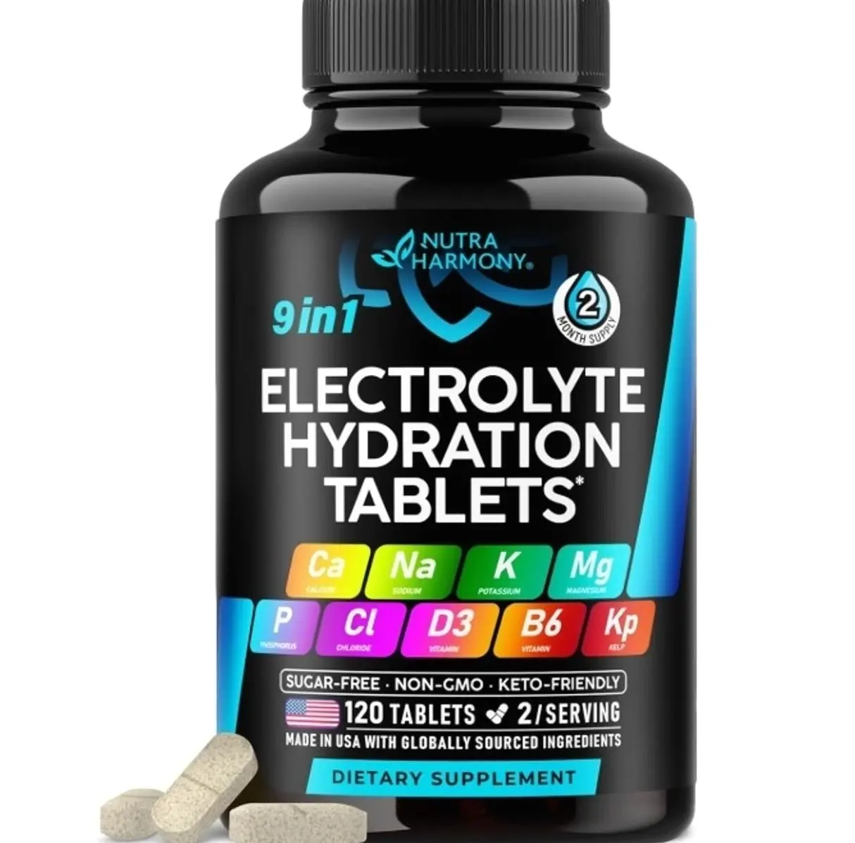 Electrolyte Tablets with Magnesium, Sodium, Potassium, Chloride - 120 Tabs | Electrolytes Salt Pills with Kelp Powder, Vitamins D3 & B6 - Vegan & Keto Friendly Oral Tablets as Capsules - Lab Tested