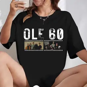 Women's Fitted Round Neck Shortsleeve Cotton Graphic OLE 60 Photo Strip Tshirt, Casual Clothes Top