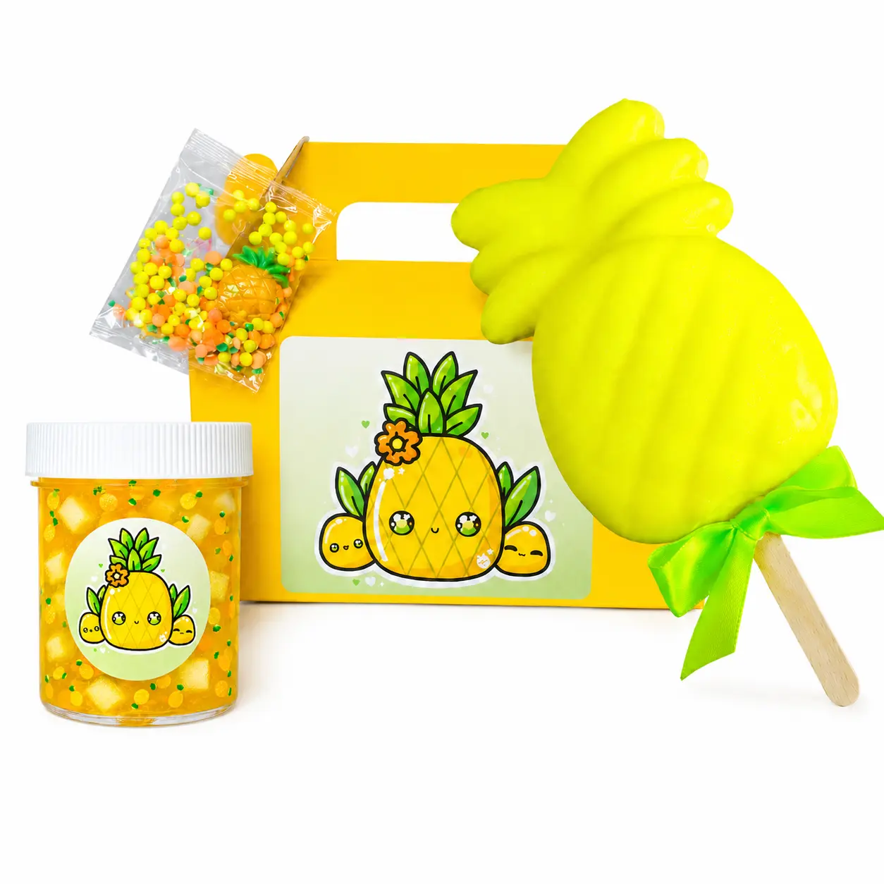 Handmade by Hoshimi Slimes Pineapple Wax Pop Slime Kit - DIY Jelly Cube Slime with Wax-Coated Pineapple, Relaxing ASMR, Oddly Satisfying, Crunchy Texture, for 12 Years Above, Interactive Play