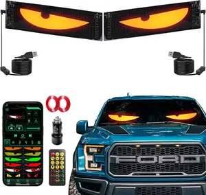 Devil Eyes Light 2PCS for Windshield-13.7"x4.01" HCYHNB Programmable LED Eyes [Advanced Chip, 100% Synced Dual Screen] 5V USB Powered, App/Remote Control, Windshield Eyes Animated for Cars/Trucks/SUVs