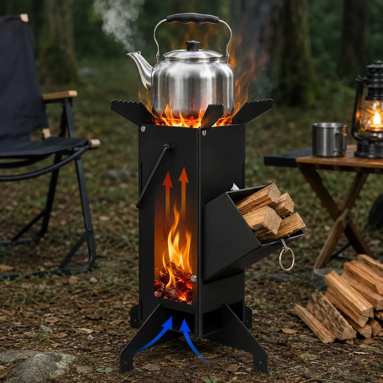 Solid One-Piece Outdoor Rocket Stove, High-Load Capacity Camping Wood Burning Stove, Heavy Duty Portable Camp Cooking Stove for Family Picnic