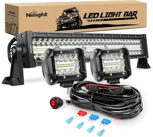 Nilight Led Light Bar 22Inch 480W Triple Row Flood Spot Off Road Driving Lights 2PCS 4 Inch 60W Cube LED Pods Lights with Off-Road Wiring Harness-3 Leads for Boat Truck UTV ATV dealsforyoudays bight
