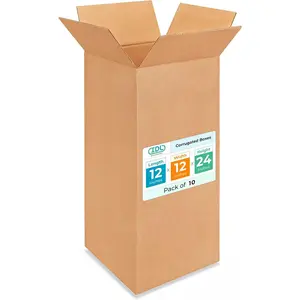 Tall Moving & Shipping Boxes 12x12x24 inches (10-Pack) - Extra Strength 200 lb vs Regular - Corrugated Durable Moving Boxes - Box for Packaging - Packing Box for Shipping by IDL Packaging