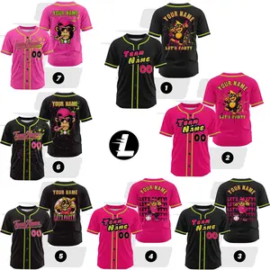 Custom Pink Black Pinstripe Baseball Jersey Men Women Youth, Party Custom Animal Baseball Jersey Text Logo, Pink Black Green Baseball Shirt