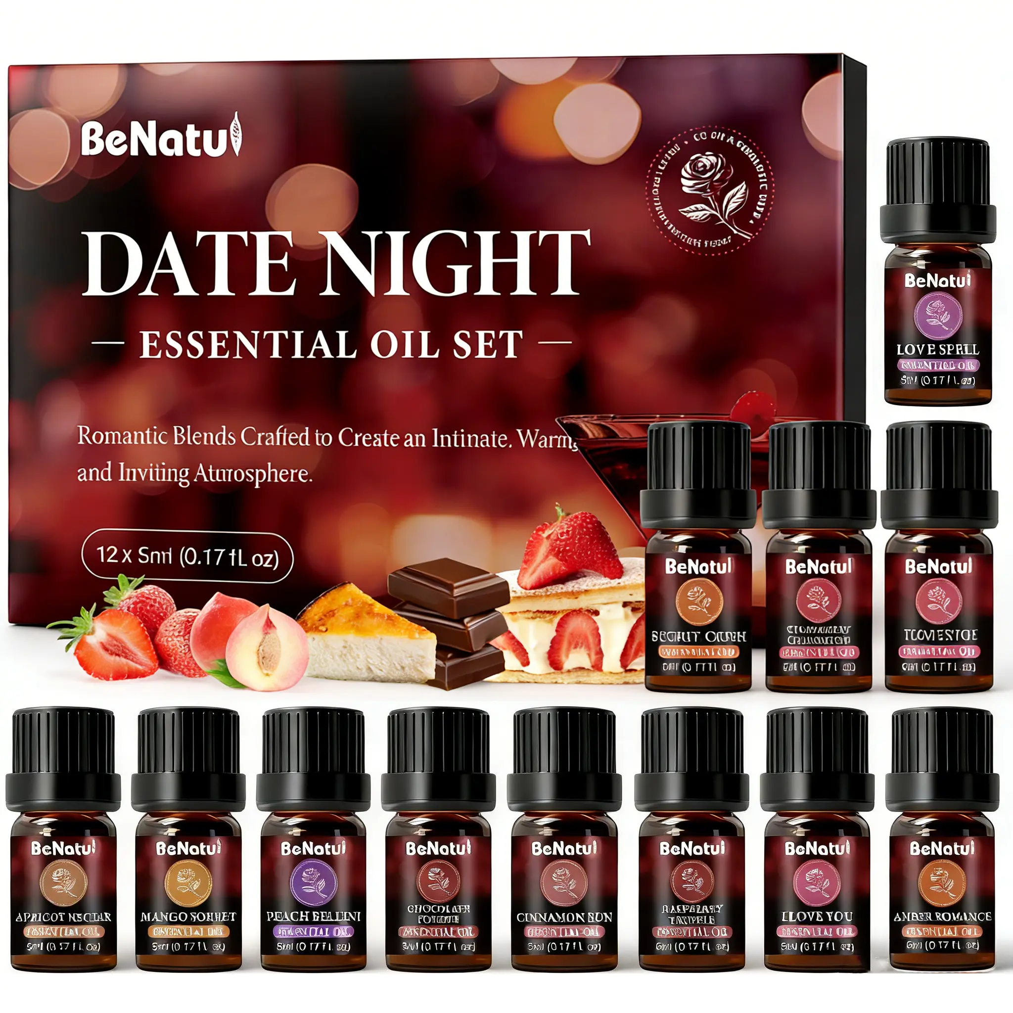 Benatu Date Night Essential Oil Set Scented Diffuser Oil , Suitable for, Massages, Candle Making, Valentine's Day Holiday Gifts 12pcs