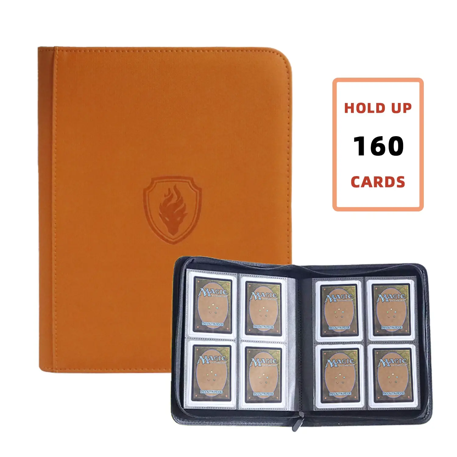 160-Card Trading Card Binder for 3”×4” Cards | 4-Pocket Side-Loading Zipper Album | PVC Pages Premium Leather Folder for TCG/MTG/Sports Cards | Trading Card Storage