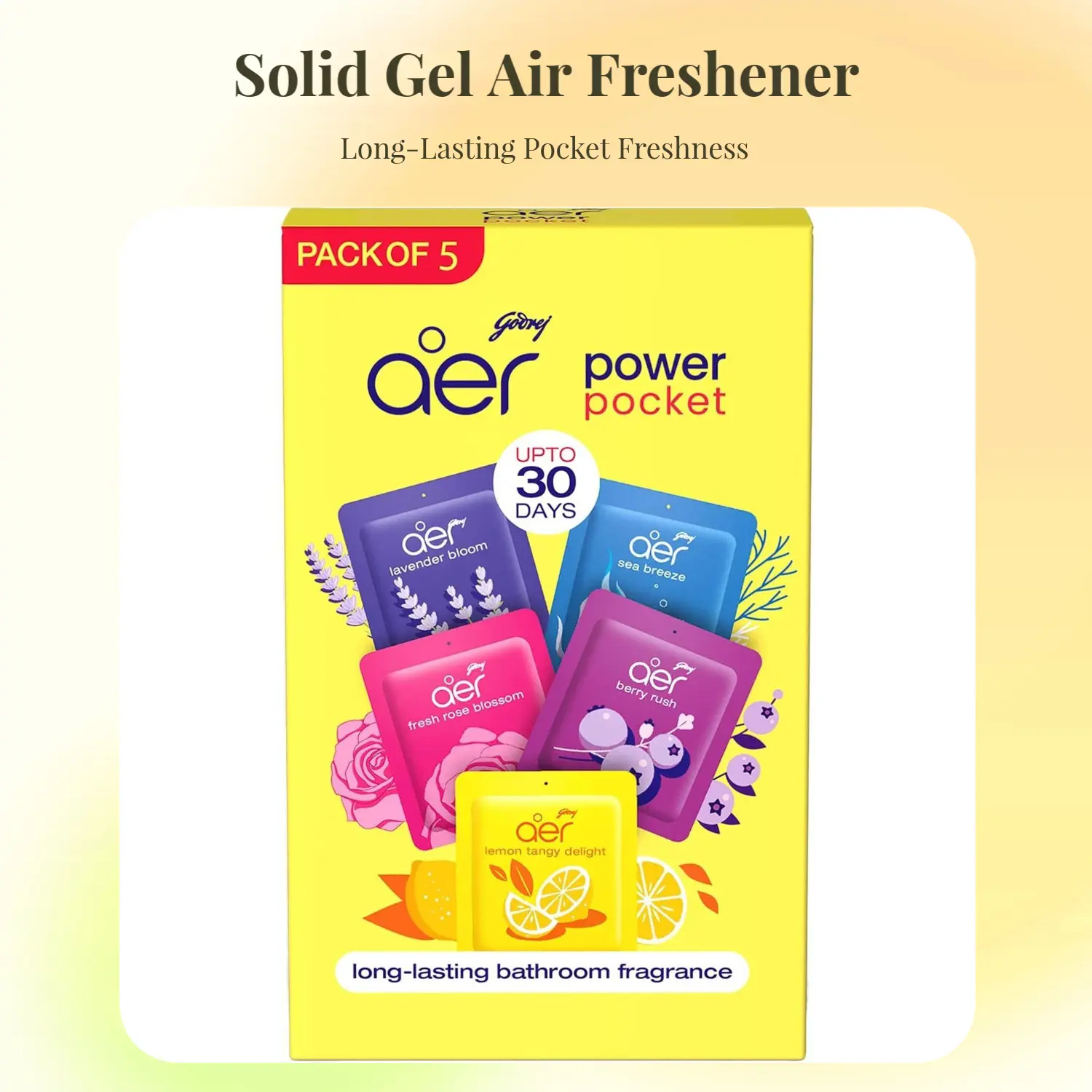 AER Power Pocket Assorted Solid Pocket Air Freshener for the Entire Home with Long Lasting Scents, Pack of 5