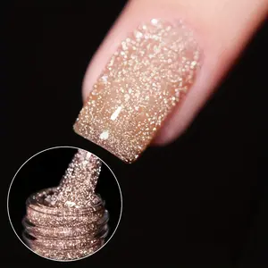 Champagne glitter gel nail polish — high-shine, highly saturated champagne color with dazzling sparkle; long-lasting and suitable for women’s manicures at salons or at home; ideal as a holiday gift.