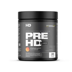 HD Muscle PreHD Black Preworkout Powder Strawberry Mango Flavor 30 Servings Performance Boost