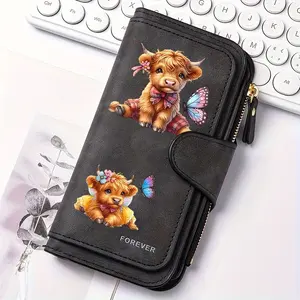 1pc Highland cow sunflower pattern women's long wallet, Card Holder Wallet, Ladies wallet, multi-functional wallet, portable snap coin purse, daily commuting essential, suitable for outdoor, travel use, 2.27CYJ-2