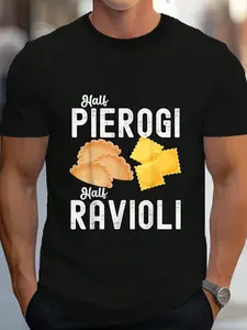 100% Cotton Polish Italian Funny Half Pierogi Half Ravioli Dumplings T-Shirt Women's Men's Graphic Tee Crew Neck summer vacation Tops