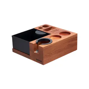VEVOR Espresso Tamping Station,  Sapele Wood, 9-in-1 Multifunctional Tamping Station with Detachable Slot, Easy to Clean Espresso Knock Box with Non-Slip Base, Fits for 51-58 mm Handles