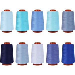 10 Pcs Sewing Thread Set, All Purpose Sewing Thread, 10 Spools Assorted Colors Each 800 Yards of Polyester Threads for Sewing Machine, Hand Stitching, Quilting, Serger (Blue Color System)