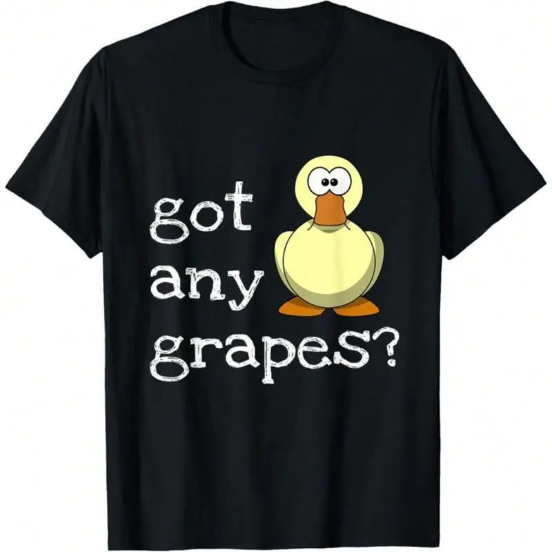 Got Any Grapes Cute Cartoon Duck Meme Graphic Black Short Sleeve T-Shirt The Duck Song Viral Internet Tee (No Box Included)
