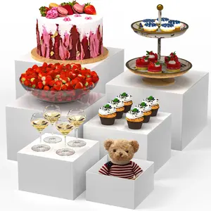 White Plastic Display Boxes (6 Pieces) - Home & Festive Party Supplies, Buffet Display Stands, Wedding Cake Decoration Food Supports