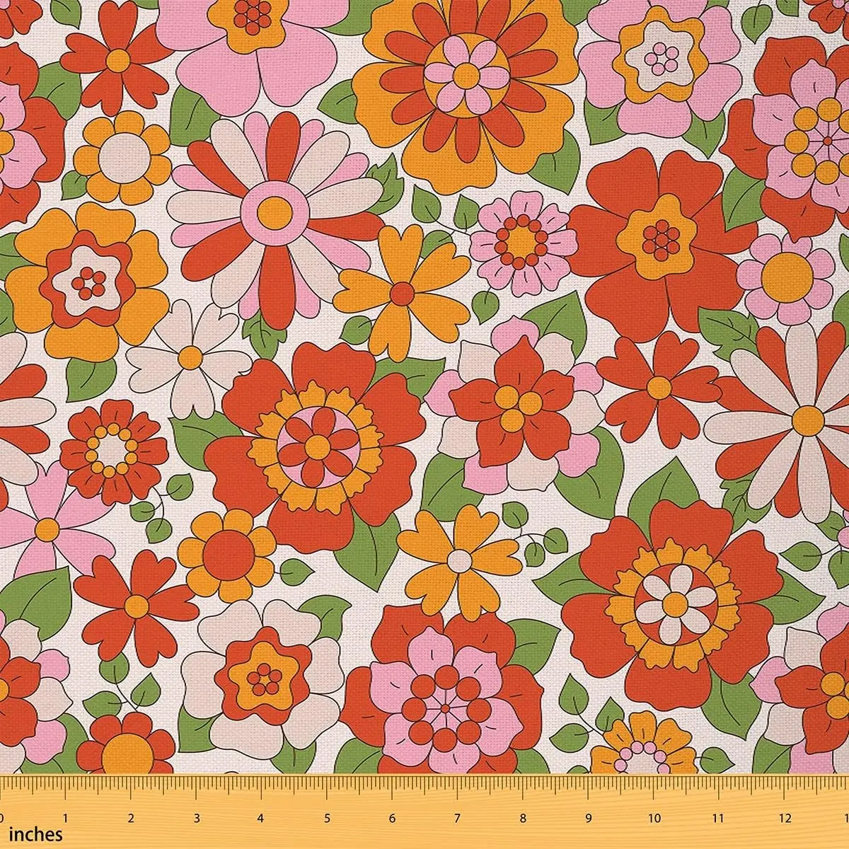 Vintage Boho Plant Floral Fabric by The Yard,60S 70S Groovy Waterproof Outdoor Fabric,Retro Hippie Floral Upholstery Fabric,Botanical Colorful Fabric, Textile Fabric