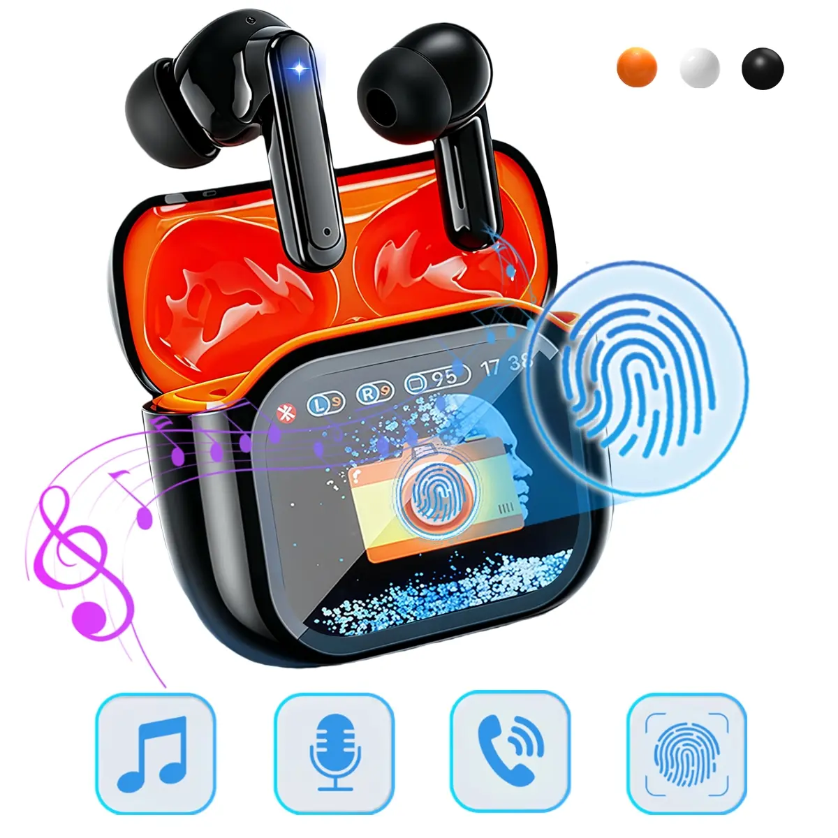 Wireless Earbuds,True Wireless Earbuds,TWS Noise Cancelation,Bluetooth 5.4 Headphones,2026 Wireless Earbuds for Work&Games,Wireless Charging Case, Touch LED Display,ANC Noise Cancelling Headphones,7 EQ Modes,Voice Assistant,Remote Photo,30 Hrs Playtime