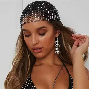 Rhinestone Fishnet Headband in Black Y2K Party Style Decorative Veil Cap for Vacation & Outdoor Events Perfect for Stylish Outings Unisex Accessory Diamond