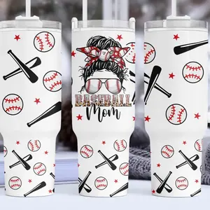 Baseball Mom 40oz Tumbler - Baseball Theme Design with Bat and Pitcher Handles - Bottle, Drinkware Cup